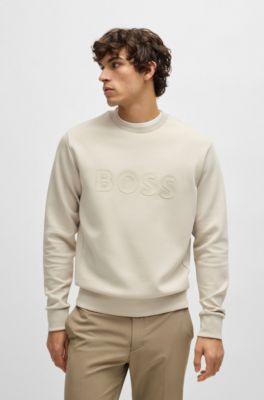 Stretch-cotton sweatshirt with sandwich logo, Light Beige