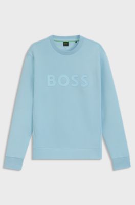 Stretch-cotton sweatshirt with logo, Light Blue