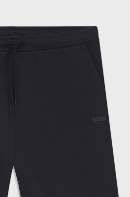 Stretch-cotton regular-fit shorts with sandwich logo, Dark Blue