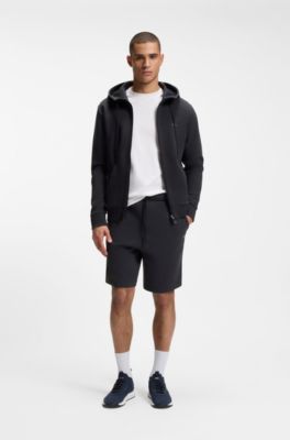 Stretch-cotton regular-fit shorts with sandwich logo, Dark Blue