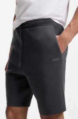 Stretch-cotton regular-fit shorts with sandwich logo, Dark Blue