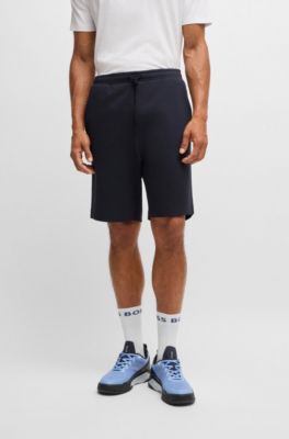 Stretch-cotton regular-fit shorts with sandwich logo, Dark Blue