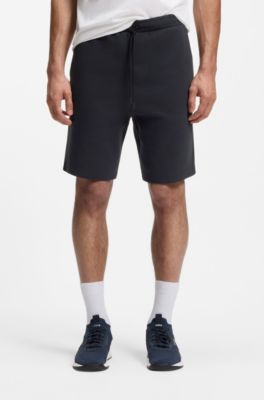 Stretch-cotton regular-fit shorts with sandwich logo, Dark Blue