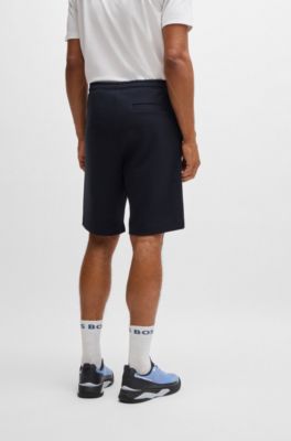 Stretch-cotton regular-fit shorts with sandwich logo, Dark Blue