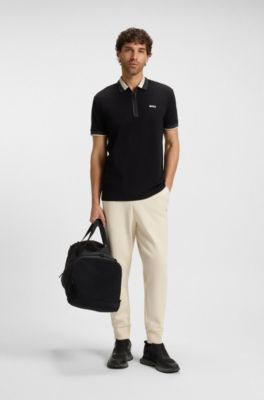 Stretch-cotton tracksuit bottoms with logo print, Natural