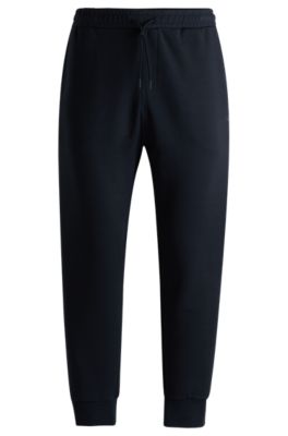 Stretch-cotton tracksuit bottoms with logo print, Dark Blue