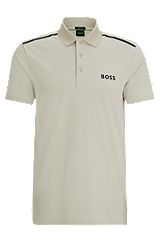 Performance-stretch polo shirt with contrast logo, Light Beige