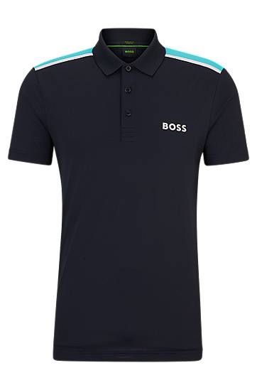 Performance-stretch polo shirt with contrast logo, Hugo boss