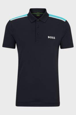 Performance-stretch polo shirt with contrast logo, Dark Blue