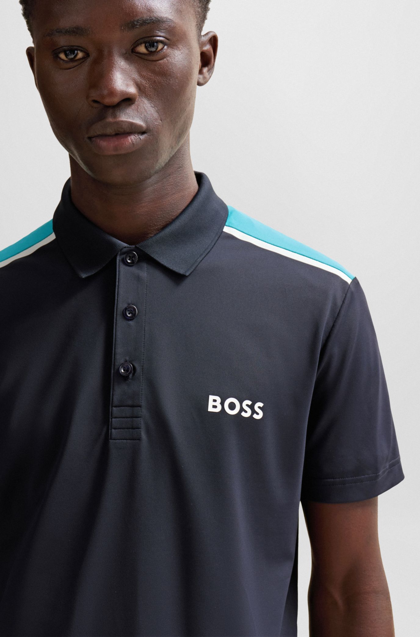 BOSS - Performance-stretch polo shirt with contrast logo