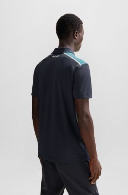 Performance-stretch polo shirt with contrast logo, Dark Blue