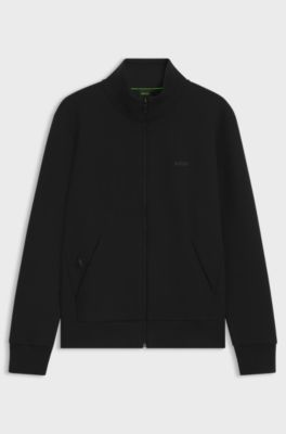 Sweatjacke aus Stretch-Baumwolle mit Rei&szlig;verschluss und Logo-Print, Schwarz
