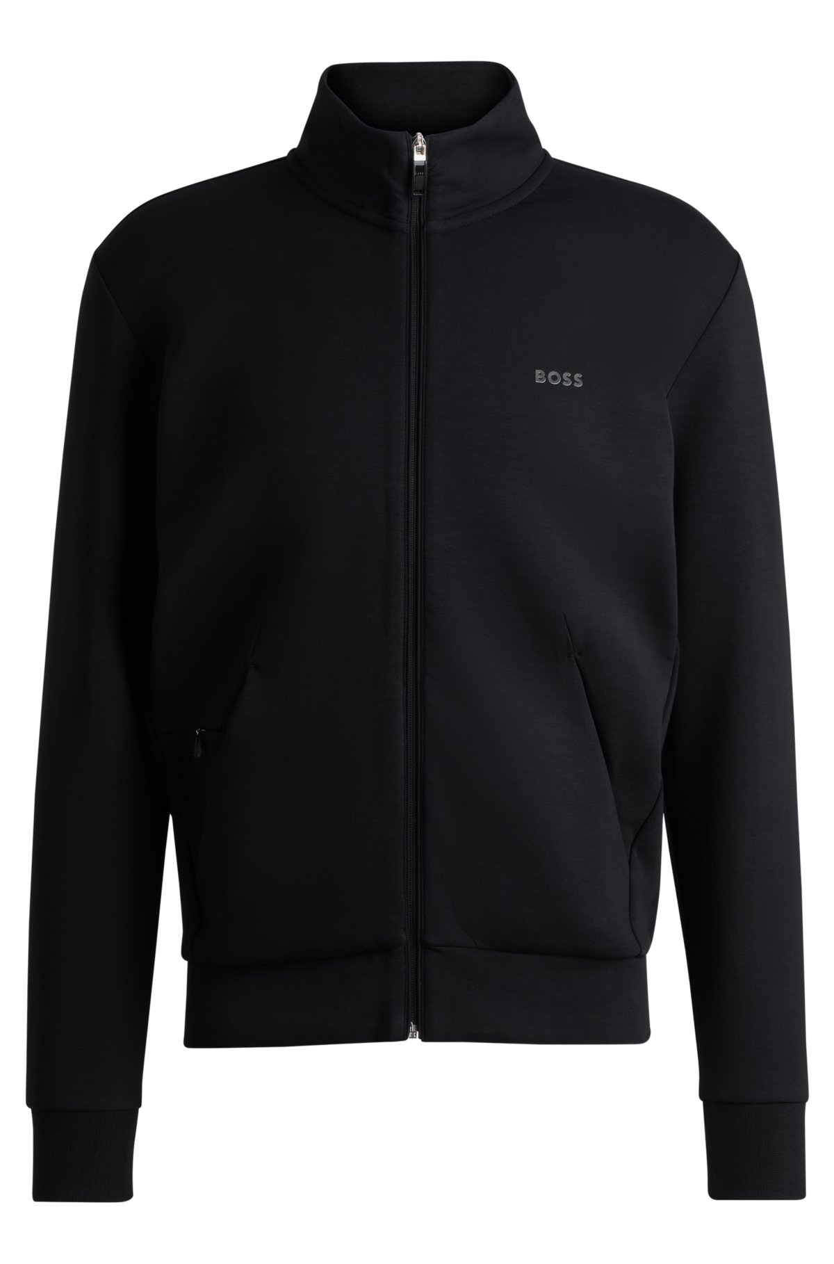 Stretch-cotton zip-up sweatshirt with logo print, Black