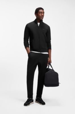 Sweatjacke aus Stretch-Baumwolle mit Rei&szlig;verschluss und Logo-Print, Schwarz