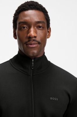 Sudadera de algod&oacute;n el&aacute;stico con cremallera y logo estampado, Negro