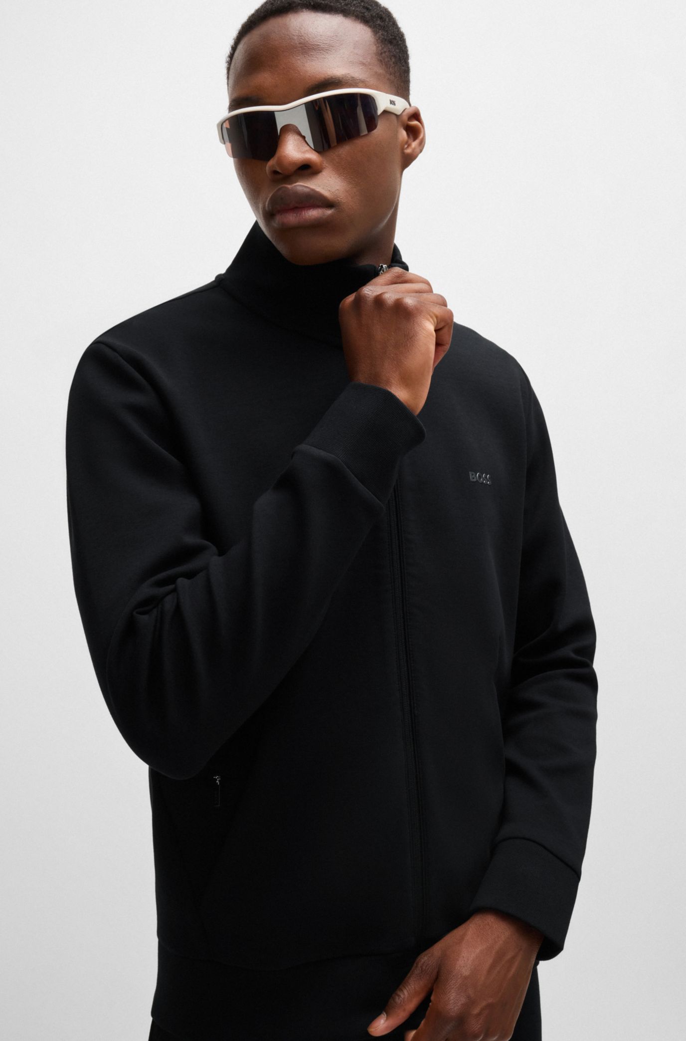 Stretch-cotton zip-up sweatshirt with logo print