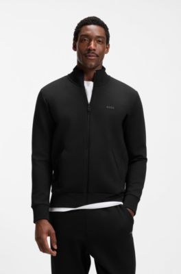 Felpa in cotone elasticizzato con zip e logo stampato, Nero