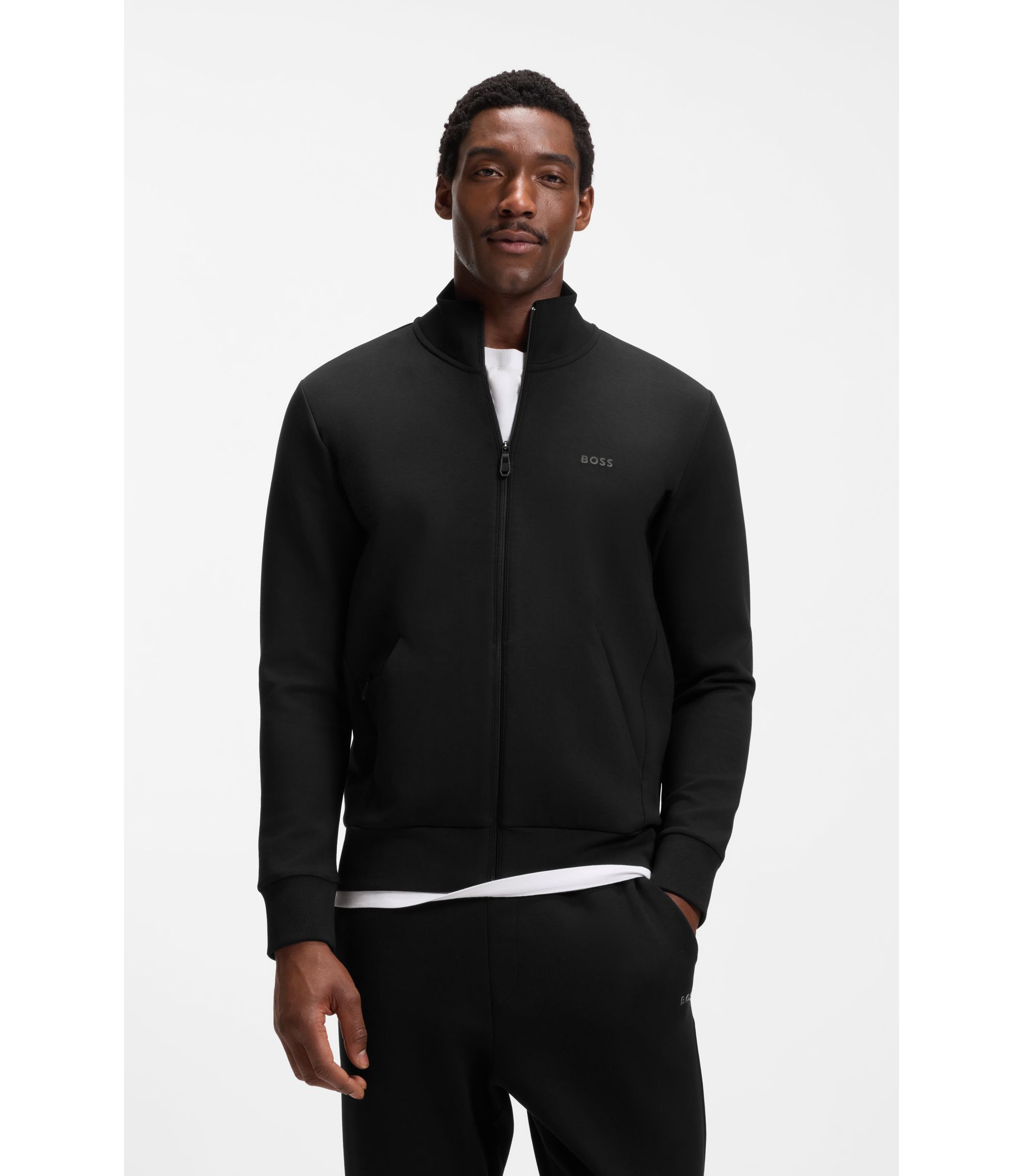 Sweatjacke aus Stretch-Baumwolle mit Reißverschluss und Logo-Print