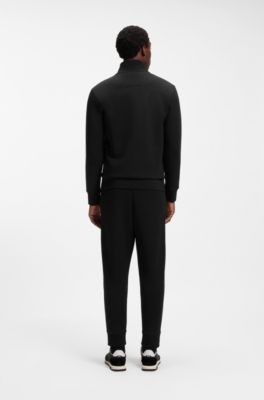 Sudadera de algod&oacute;n el&aacute;stico con cremallera y logo estampado, Negro