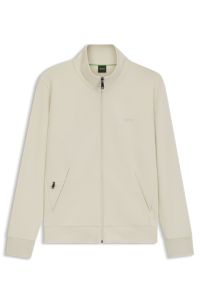 Stretch-cotton zip-up sweatshirt with logo print, Natural