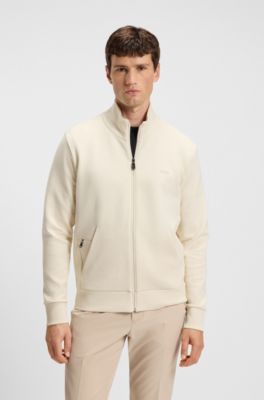Sweat zipp&eacute; en coton stretch &agrave; logo imprim&eacute;, Naturel