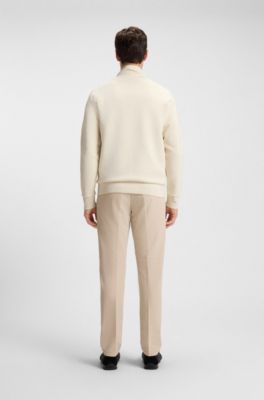 Sweat zipp&eacute; en coton stretch &agrave; logo imprim&eacute;, Naturel