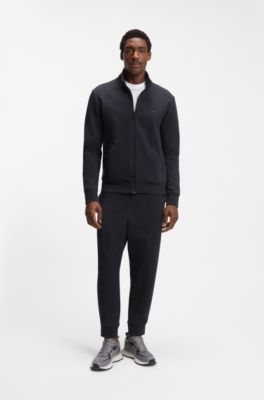 Sweat zipp&eacute; en coton stretch &agrave; logo imprim&eacute;, Bleu fonc&eacute;