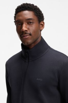 Sweat zipp&eacute; en coton stretch &agrave; logo imprim&eacute;, Bleu fonc&eacute;