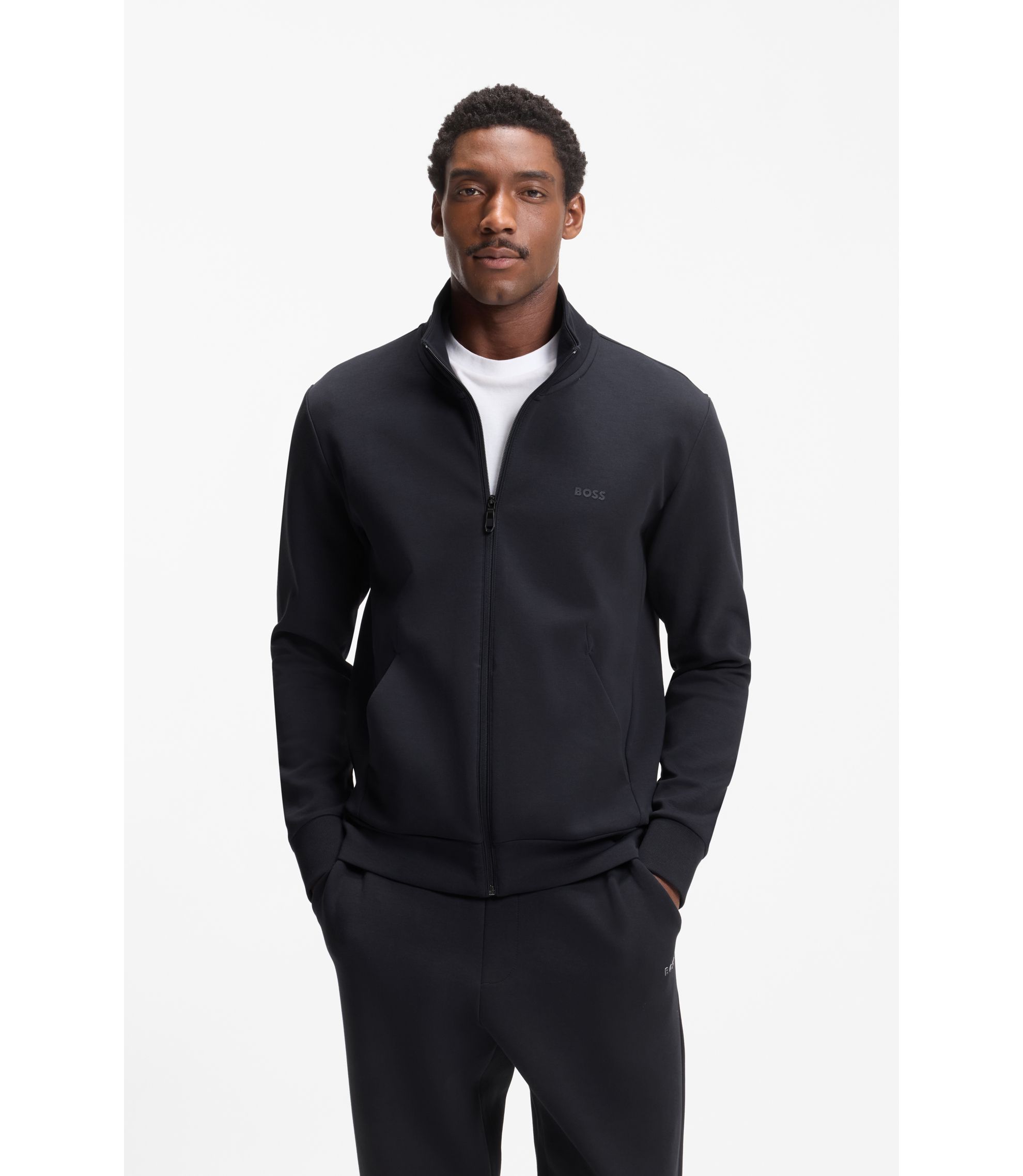 Sweatjacke aus Stretch-Baumwolle mit Reißverschluss und Logo-Print