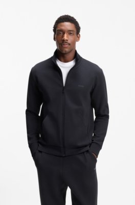 Zip-up sweatshirt in stretch cotton with logo print