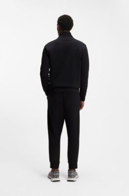 Camisola com fecho em algod&atilde;o el&aacute;stico com estampa de log&oacute;tipo, Dark Blue