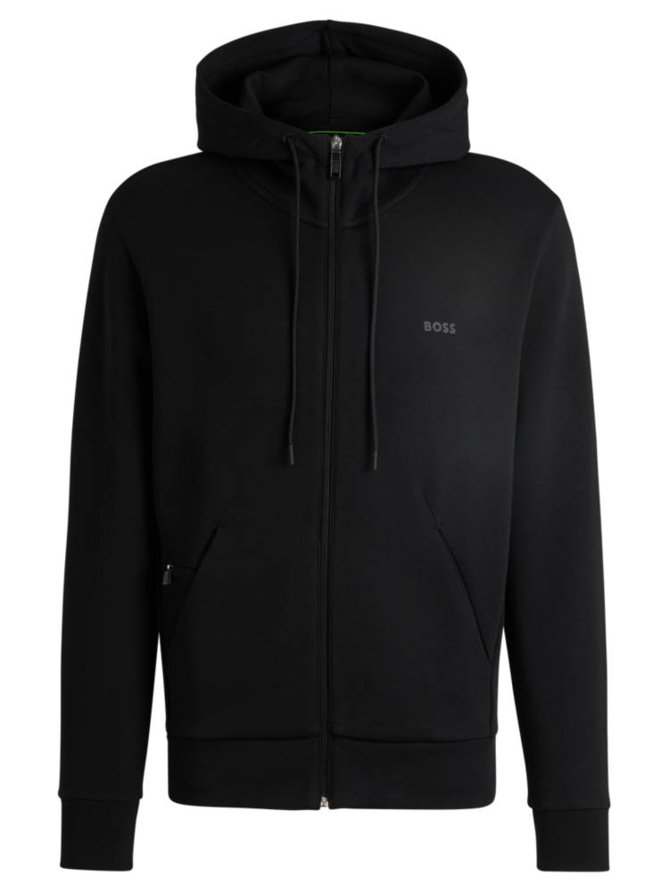 Artikel klicken und genauer betrachten! - Gerade geschnittener BOSS Hoodie mit Reißverschluss. Der Style aus elastischer Baumwolle ist mit einem Logo-Print und einer verdeckten Reißverschlusstasche versehen. | im Online Shop kaufen