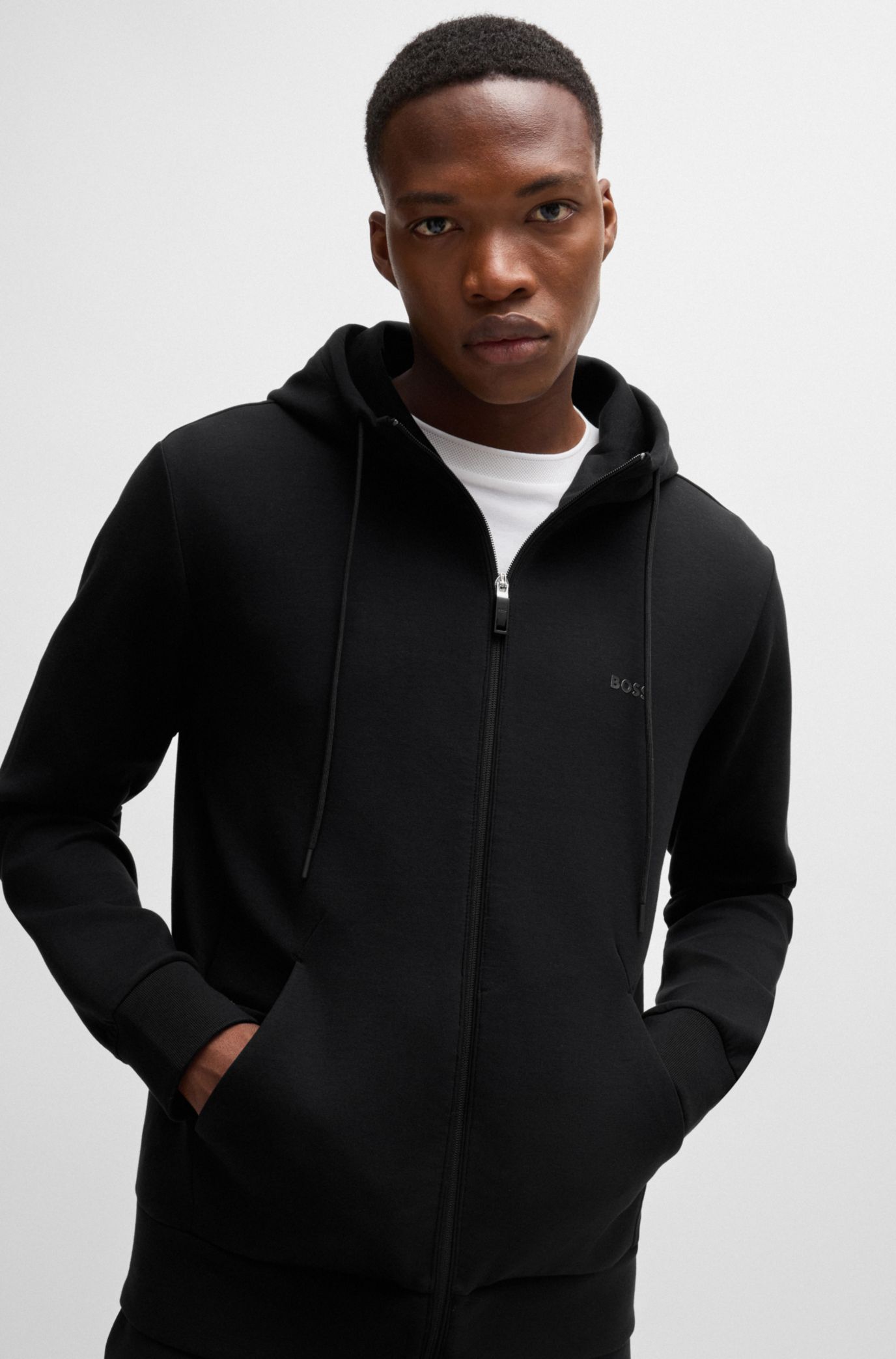 Stretch-cotton zip-up hoodie with logo print