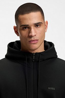 BOSS - Stretch-cotton zip-up hoodie with logo print