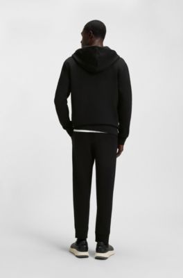 Kapuzenjacke aus Stretch-Baumwolle mit Rei&szlig;verschluss und Logo-Print, Schwarz