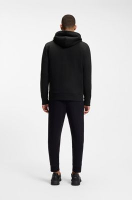 Hoodie i bomullsstretch med blixtl&aring;s och tryckt logga, Svart