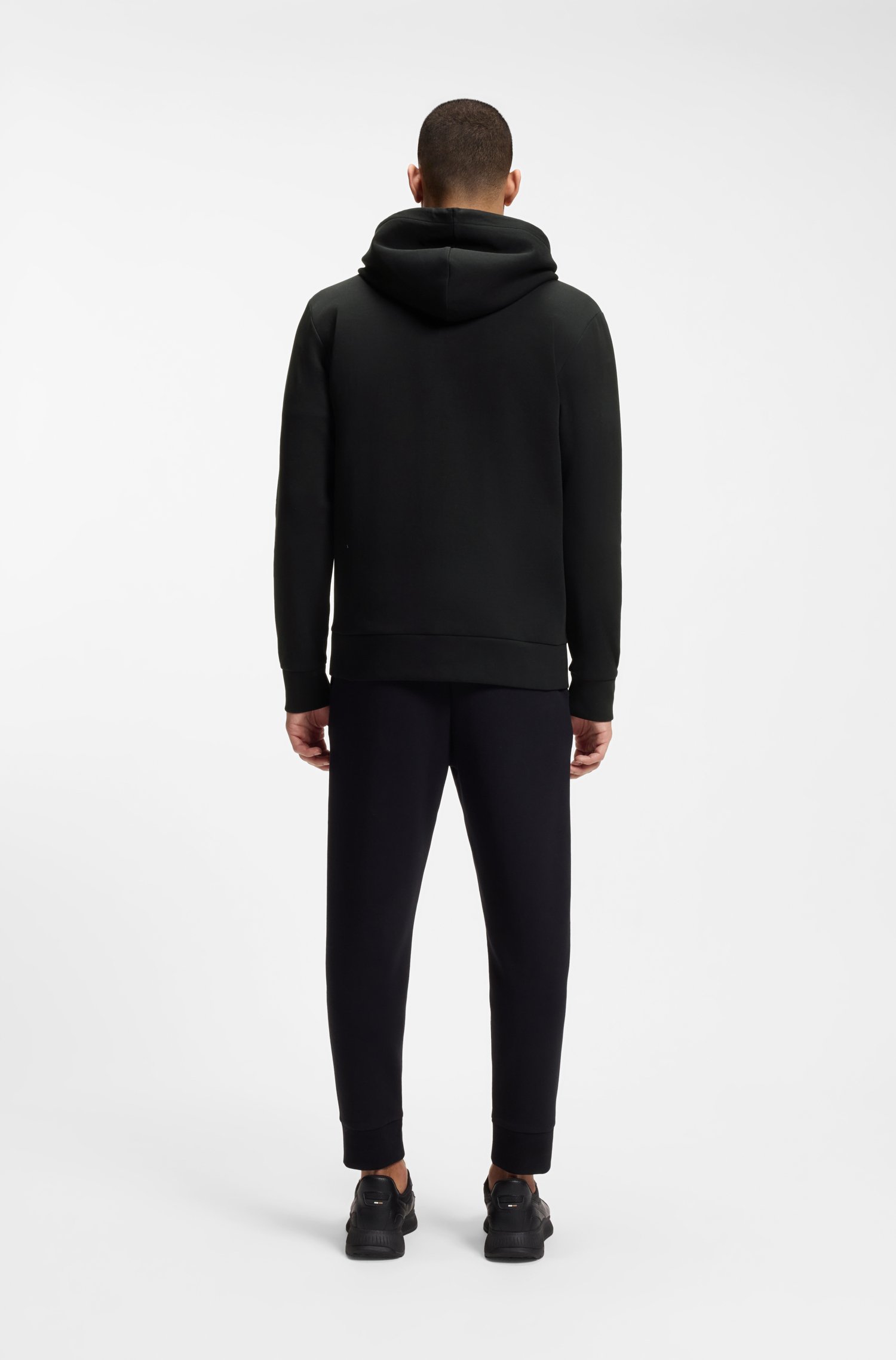 Boss Zip-up hoodie in stretch cotton with logo print herr – bild 3