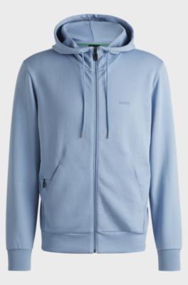 Felpa con cappuccio e zip in cotone elasticizzato con logo stampato, Celeste
