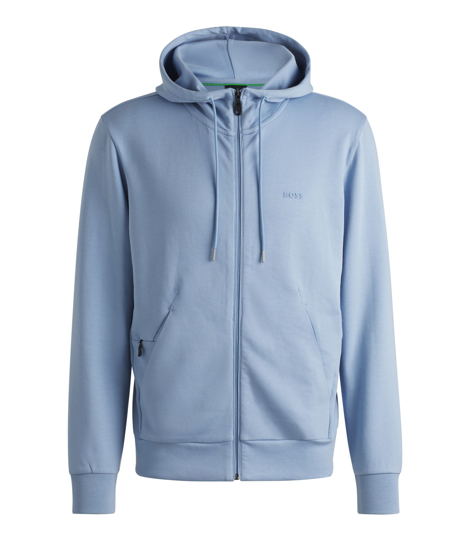 BOSS Stretch-cotton zip-up hoodie with logo print Light Blue