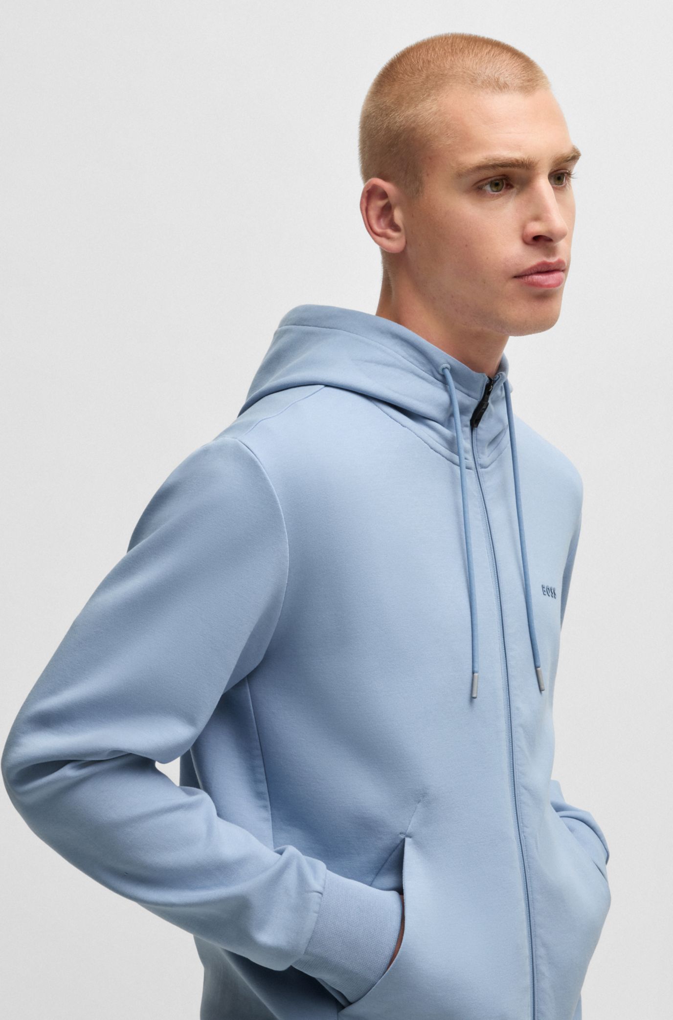 ★Hugo Boss★ストレッチ コットン ジップアップパーカー BOSS - ストレッチコットン ジップアップフーディ ロゴプリント