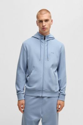 Sweat &agrave; capuche zipp&eacute; en coton stretch avec logo imprim&eacute;, bleu clair