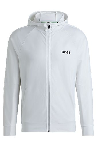 BOSS x MATTEO BERRETTINI Regular-fit zip-up hoodie with signature-stripe artwork, White