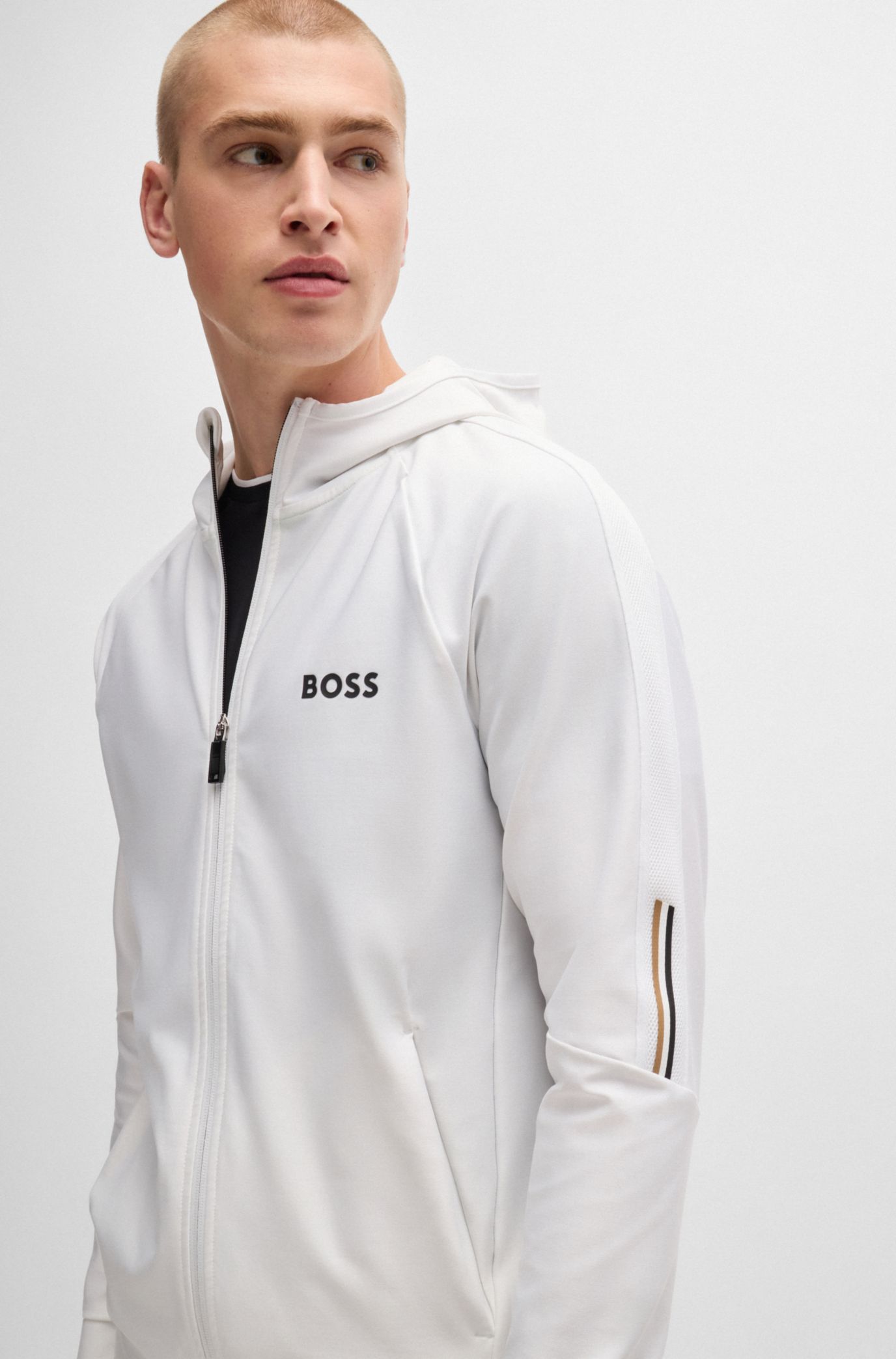 BOSS x MATTEO BERRETTINI Regular-fit zip-up hoodie with signature-stripe artwork