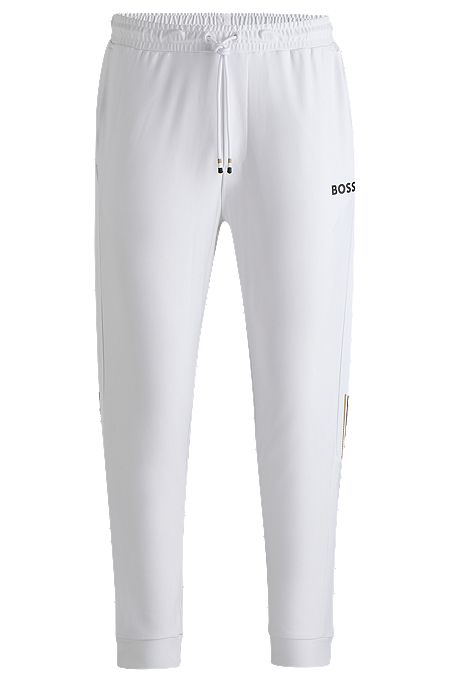 BOSS x Matteo Berrettini Jogginghose mit kontrastfarbenem Tape und Logo, Weiß