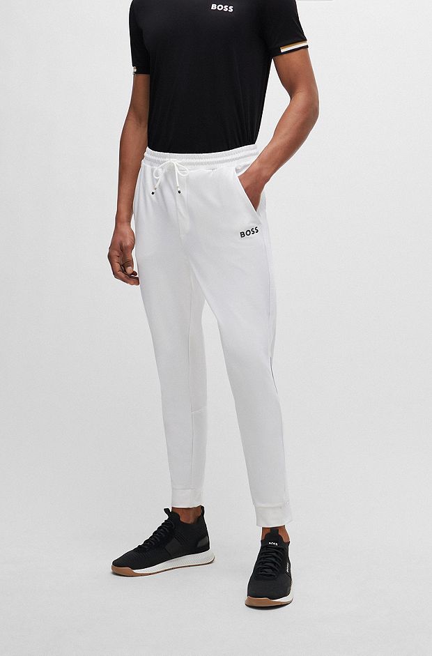 BOSS x Matteo Berrettini-tracksuit-bukser med kontrastkantbånd og branding, Hvid