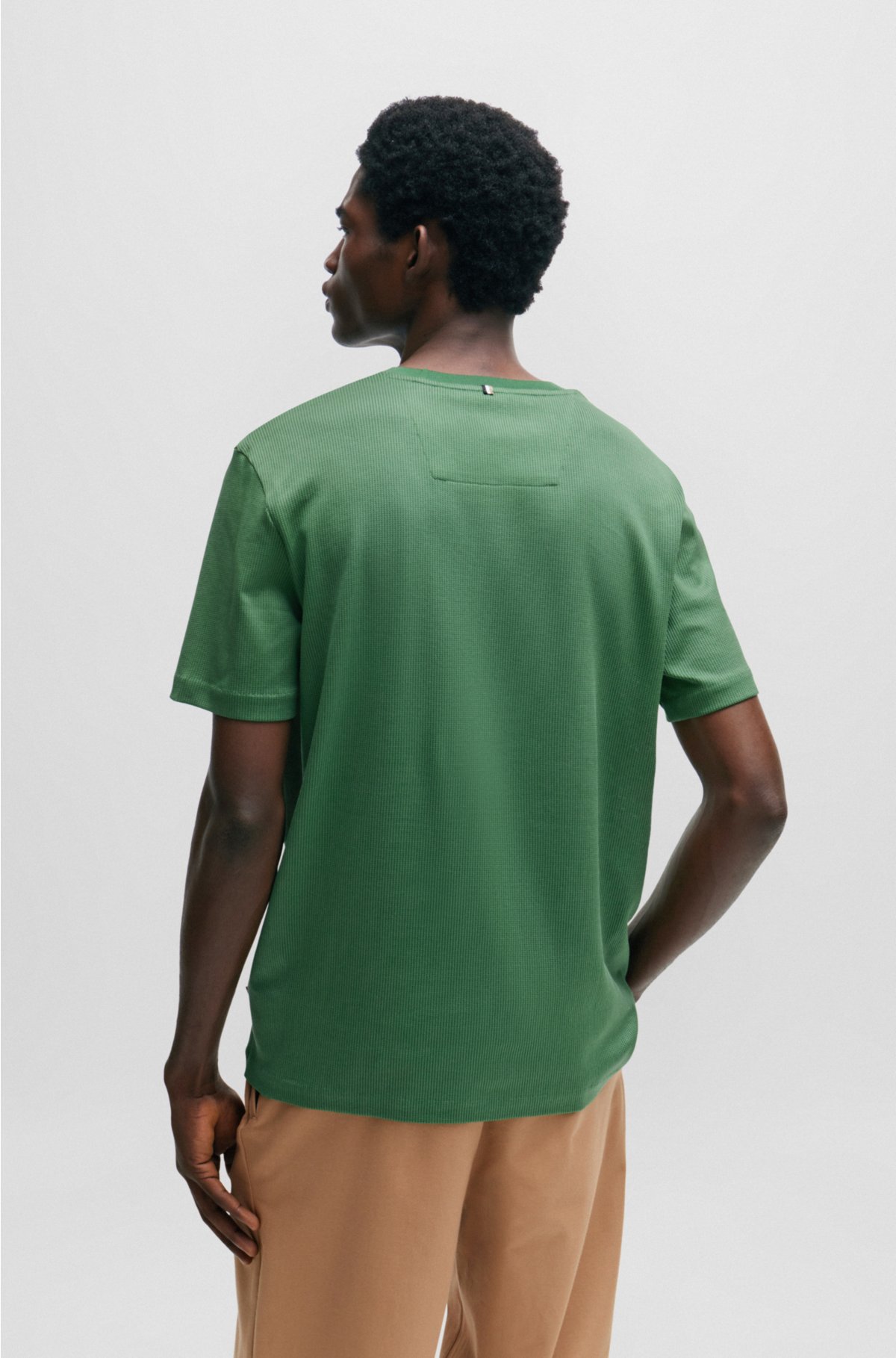 Structured-cotton T-shirt with mercerised finish, Green
