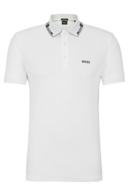 BOSS by HUGO BOSS Mercerized-cotton Polo Shirt With Signature-stripe Collar  in White for Men