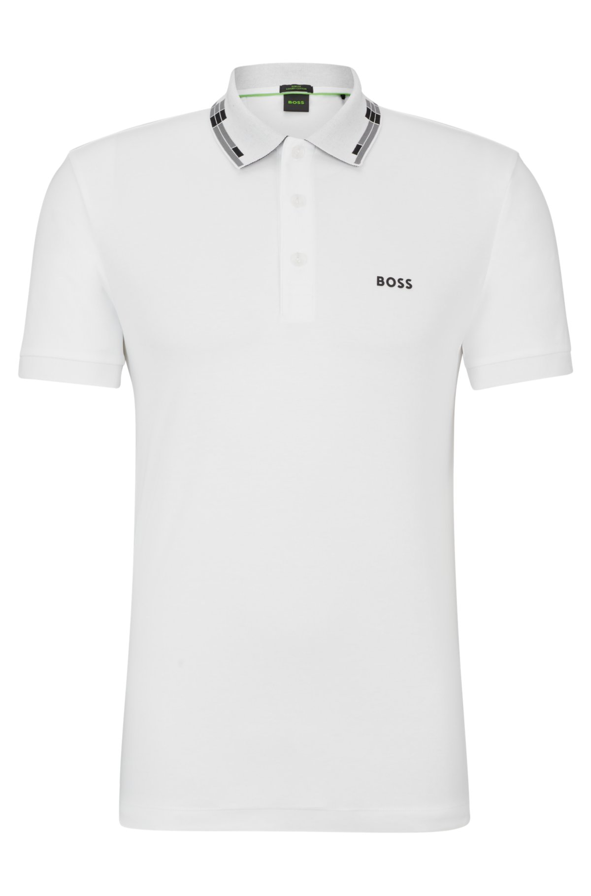 BOSS - Interlock-cotton slim-fit polo shirt with collar graphics