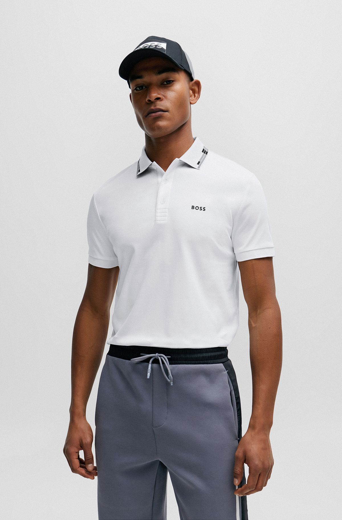 Interlock-cotton slim-fit polo shirt with collar graphics, White