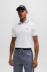 Interlock-cotton slim-fit polo shirt with collar graphics, White